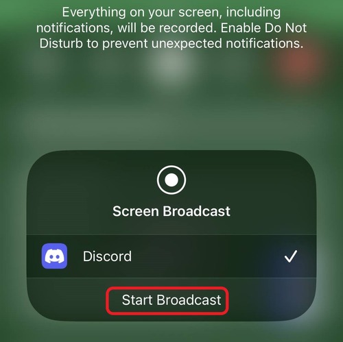 Start Broadcast in Discord on iOS