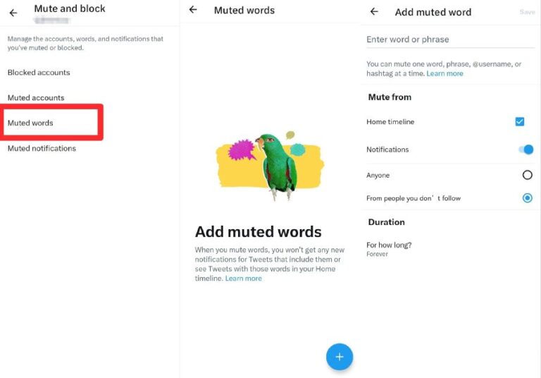 add words to mute on Twitter