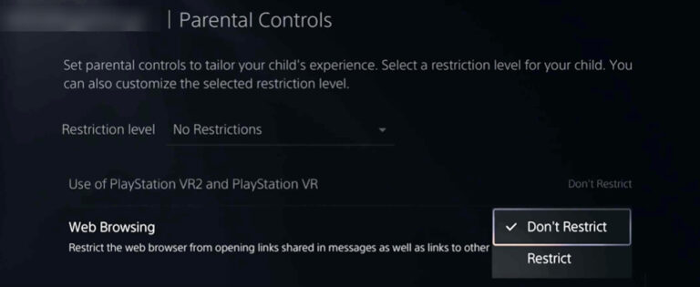 PS5 restrict web browsing