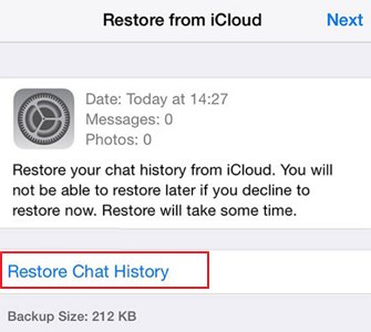 restaurar backup do WhatsApp do iCloud