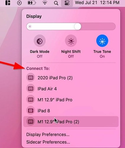 choose iPad to connect to Mac