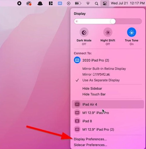 Display Settings from Control Center on Mac