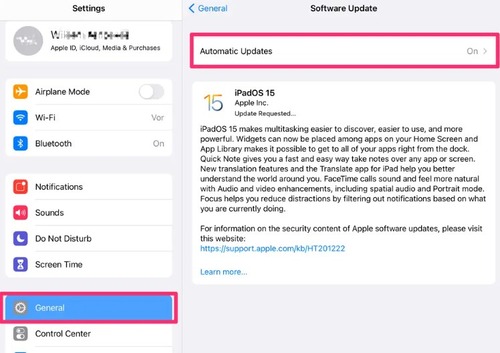 update OS on iPad