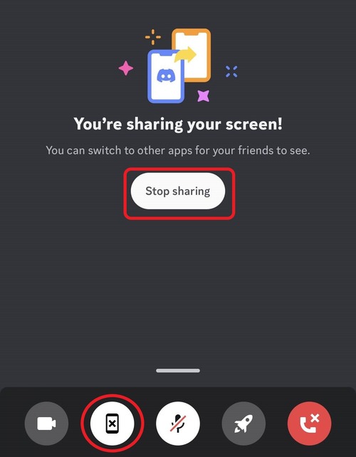 Stop Sharing in Discord on mobile