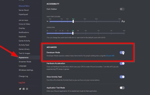 turn on Developer Mode in Discord