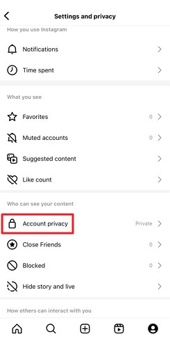 cliquez sur Confidentialité du compte