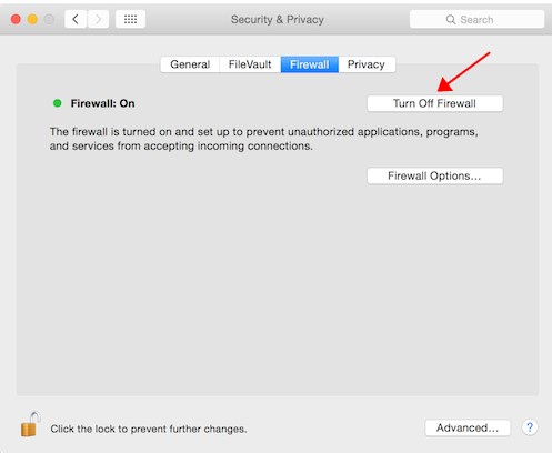 turn off firewall settings on Mac