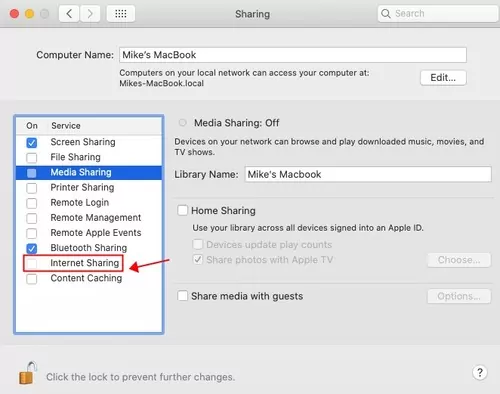 turn off Internet Sharing on Mac