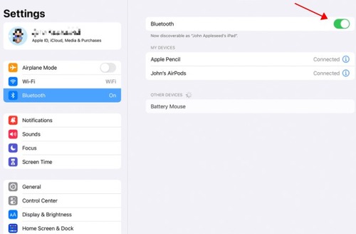 turn on Bluetooth on iPad