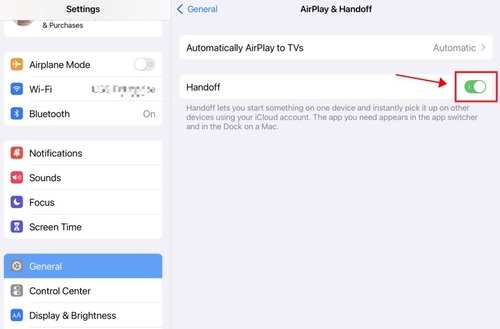 turn on Handoff on iPad