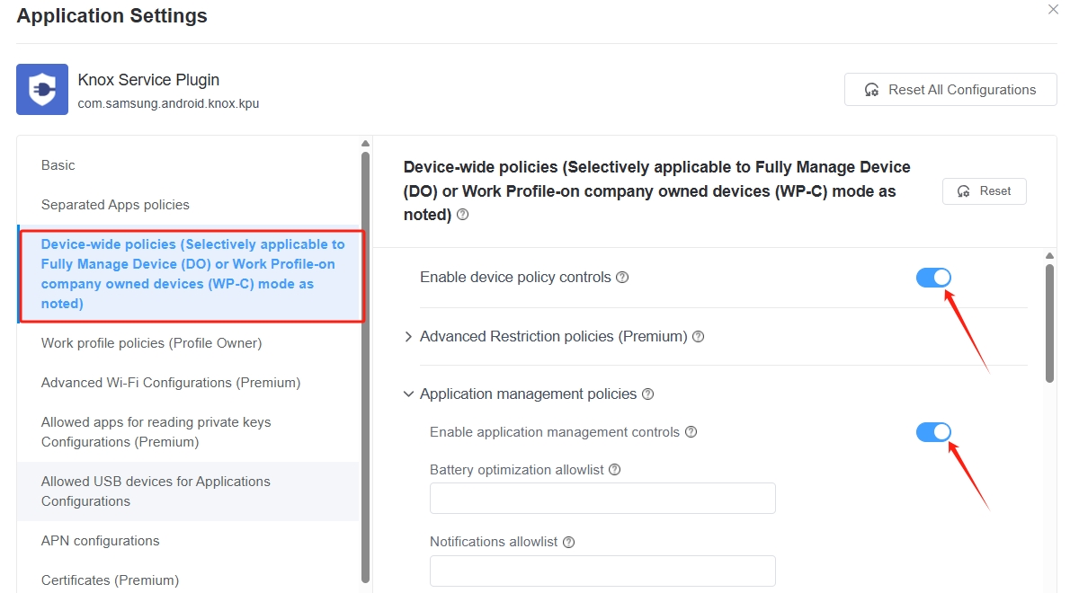 use Knox KSP to configure app permissions