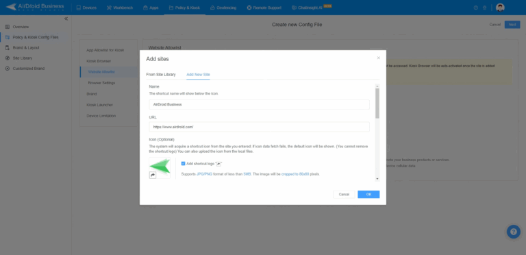 Add the URLs of the websites