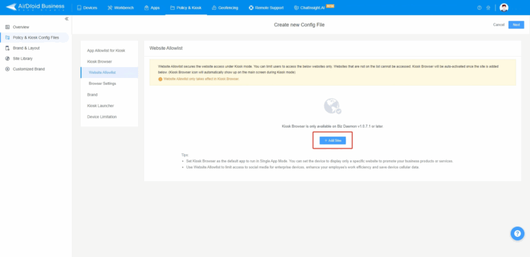 Add Website Allowlist