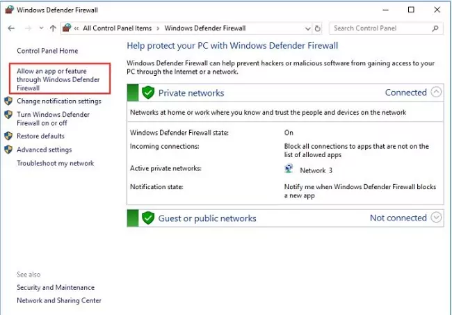 allow app through windows defender firewall