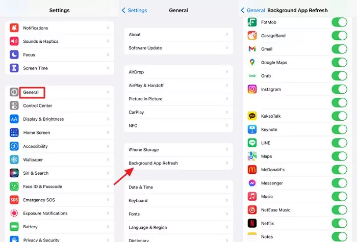 abilita aggiornamento app in background