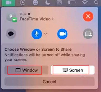 select sharing window or screen