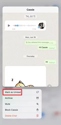 marcar como no leído en WhatsApp iPhone