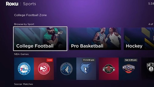 select the sports on Roku