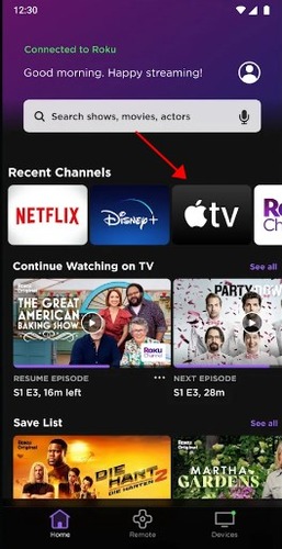 add Apple TV on Roku app