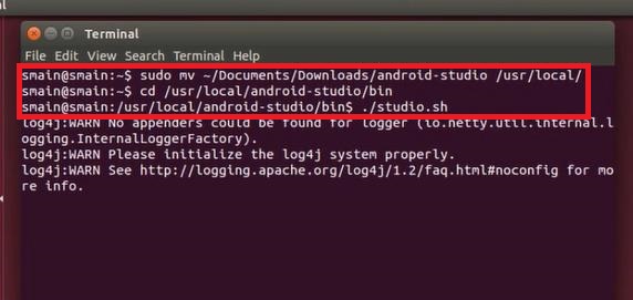 Comandos de ejecución de Android Studio