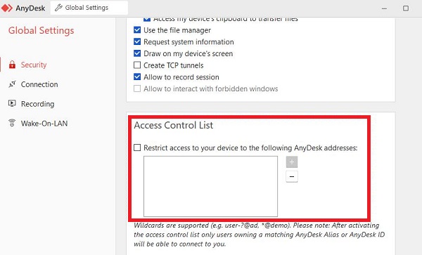 AnyDesk Access Control List