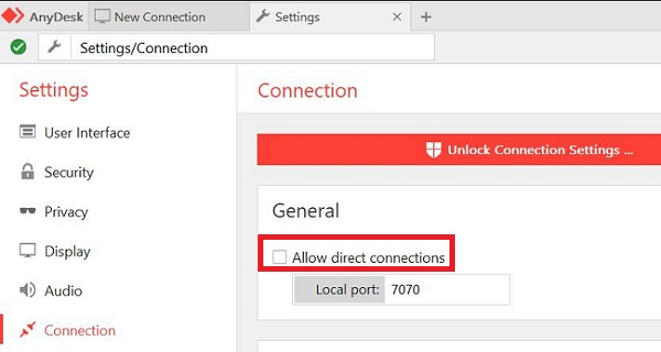 AnyDesk Allow direct connections