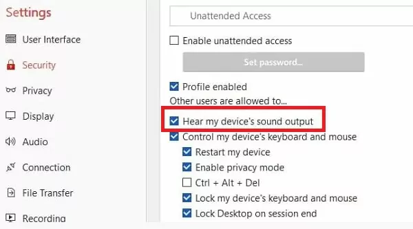 anydesk audio setting