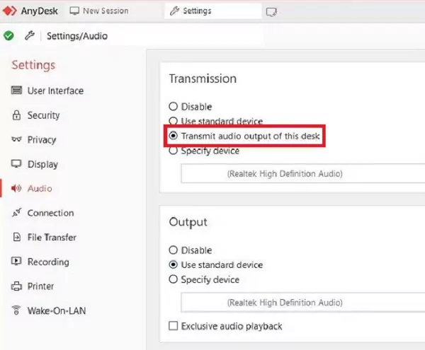 anydesk audio transmission