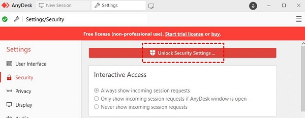 AnyDesk Unlock Security Settings