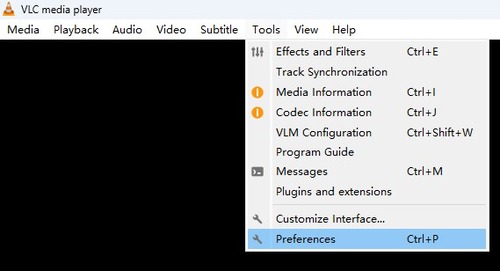 Preferences in VLC