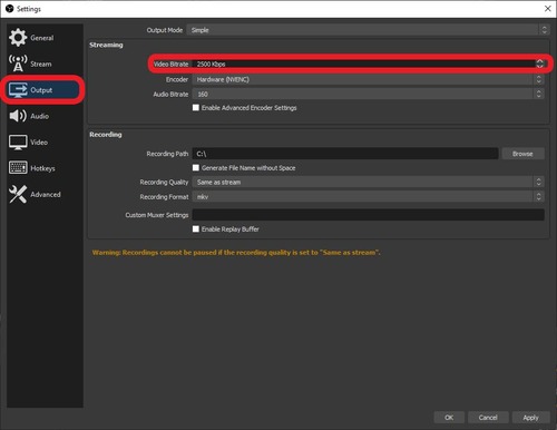 configure streaming quality settings OBS
