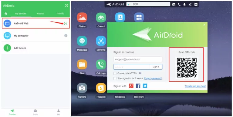 conectar dispositivos airdroid