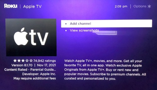 Add Apple TV Channel to Roku