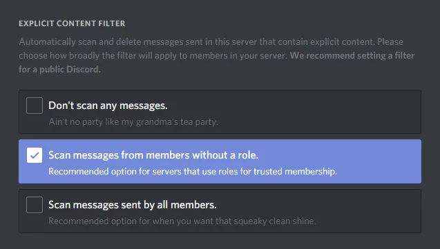 explicit content filter on Discord