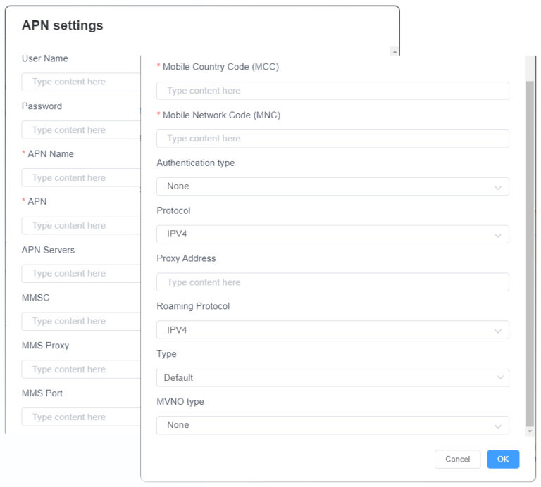 fill apn settings