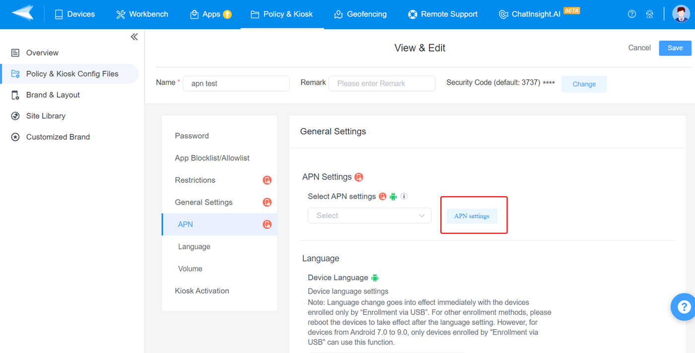 force anp setting with mdm policy