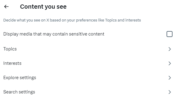 hide sensitive content in settings
