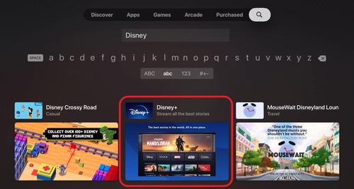 Disney Plus app on Apple TV