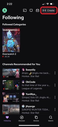 Create streaming on Twitch iPhone