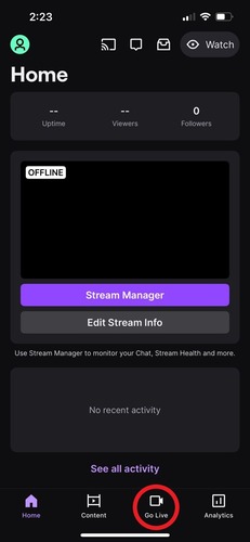 Go Live on Twitch iPhone