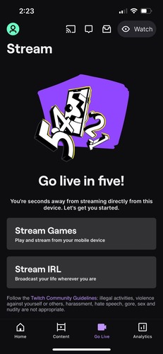 choose what to stream on Twitch iPhone