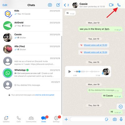 Cómo hacer una llamada de voz de WhatsApp en iPhone