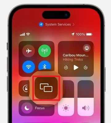 Screen Mirroring button on iPhone