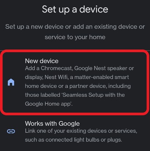 Add New Device in Google Home