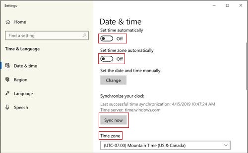 synchronize date and time