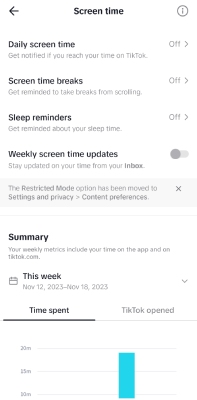 TikTok screen time limits