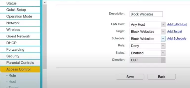 selecciona reglas para bloquear TikTok en Router TP Link