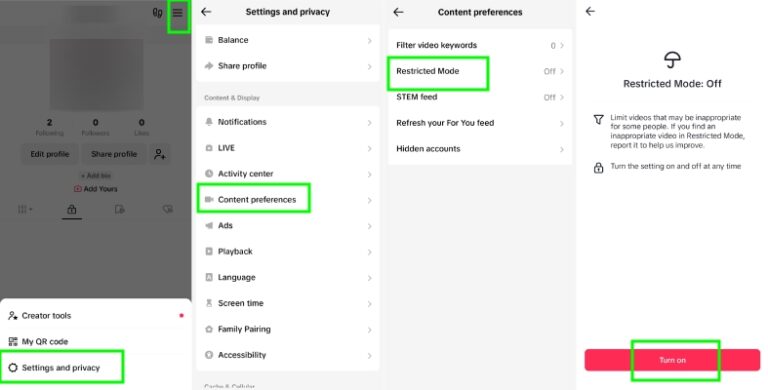 how to turn on Restricted Mode on TikTok