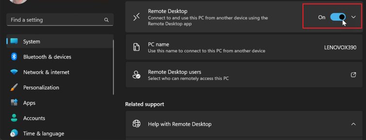 turn on Remote Desktop