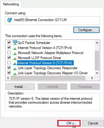 uncheck ipv6